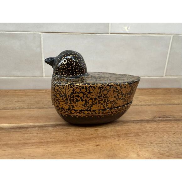 Vintage Kashmiri Hand painted Black Duck Box Small - Picture 4 of 9